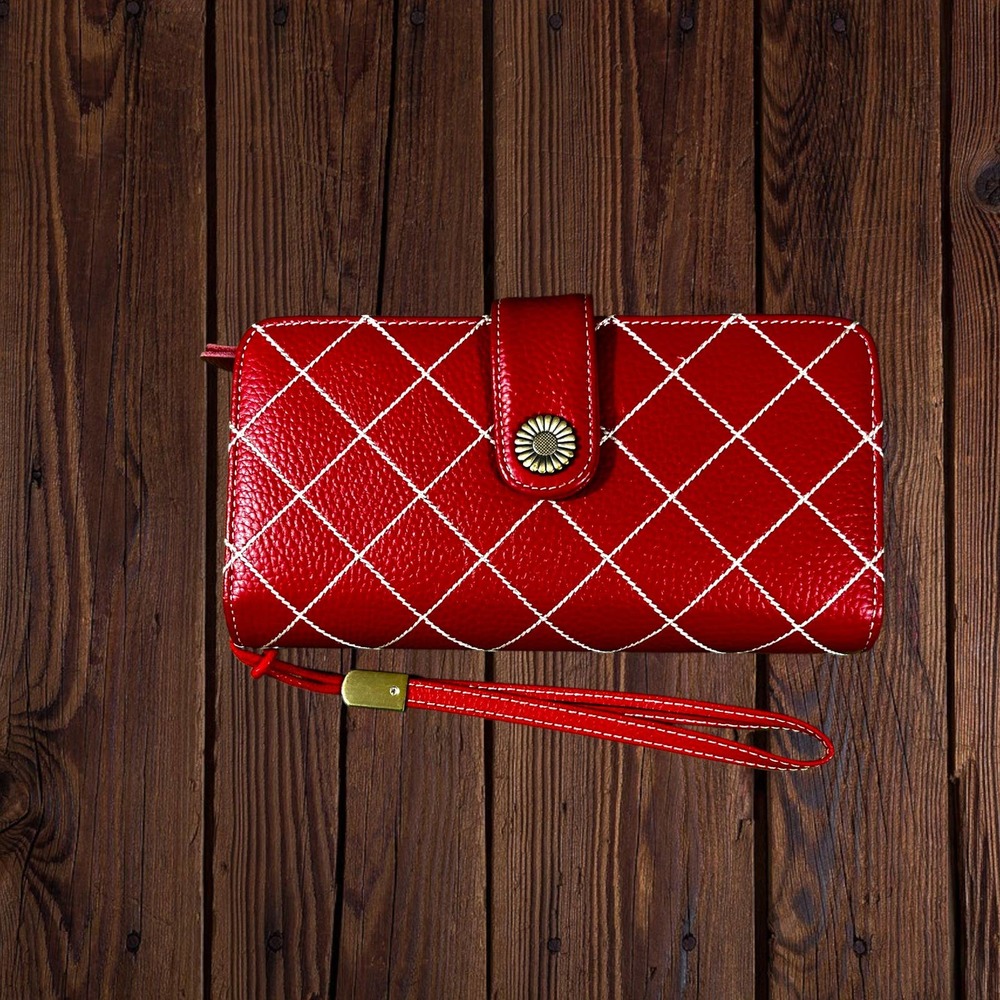 Womens Wallet Red Faux Leather Organizer